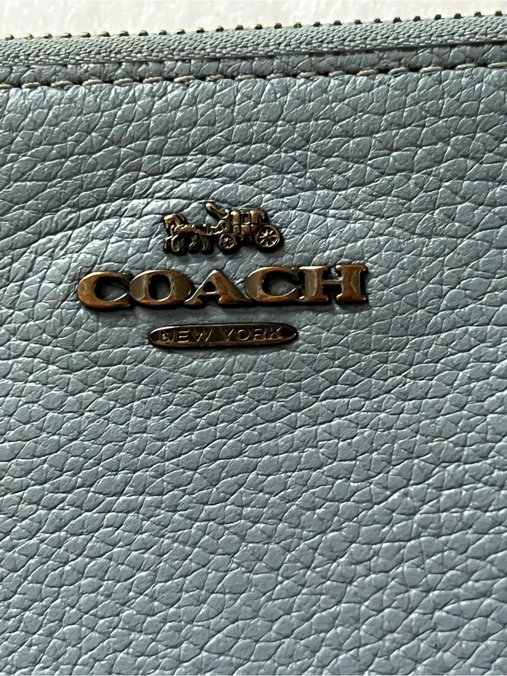 Coach Leather Women Wristlet in Slate Blue with Metallic Hardware Coin Purse